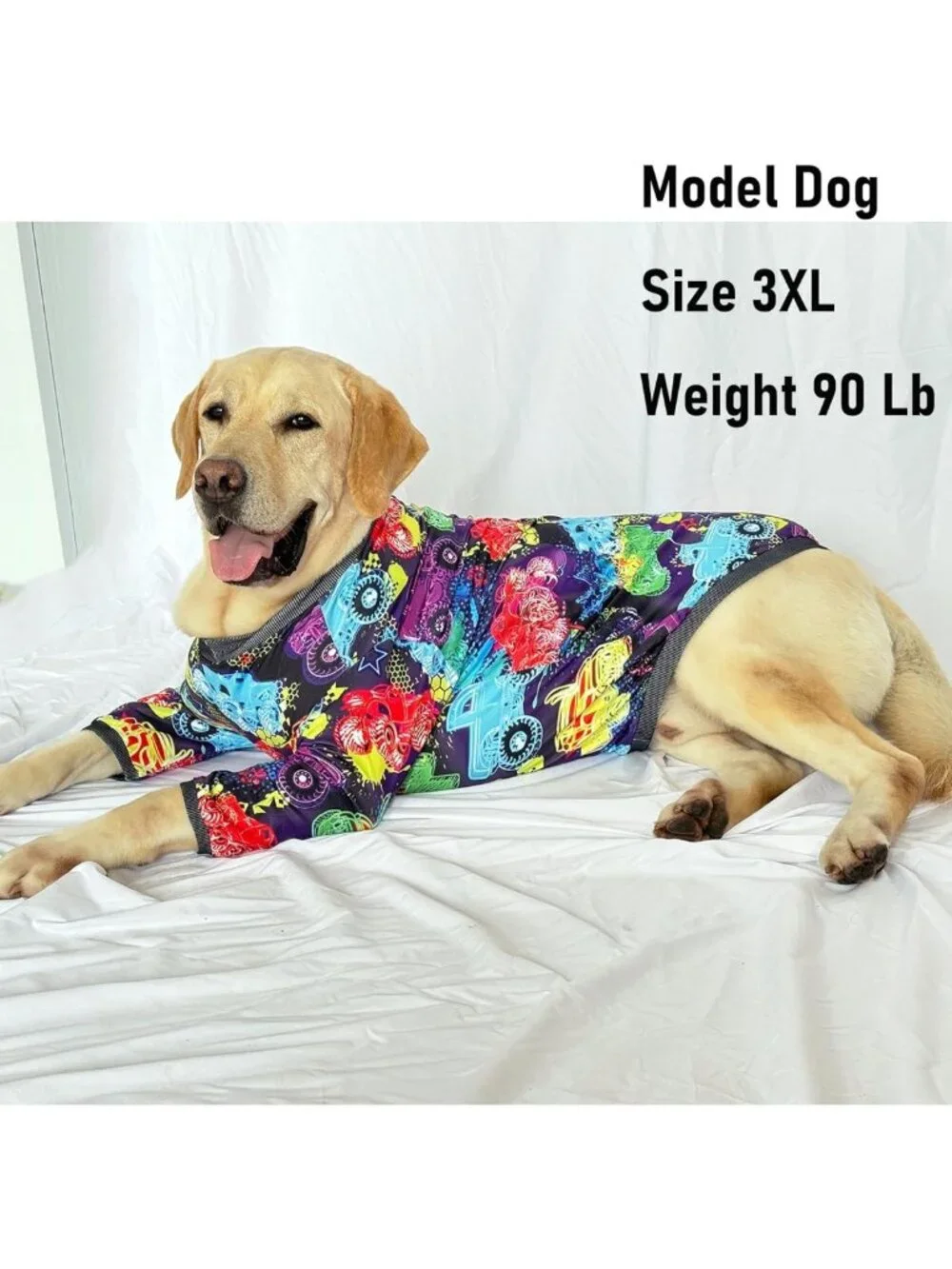 Monster Truck Pattern Dog T-Shirt | Soft Pajamas for Large Dogs | 2XL Pet